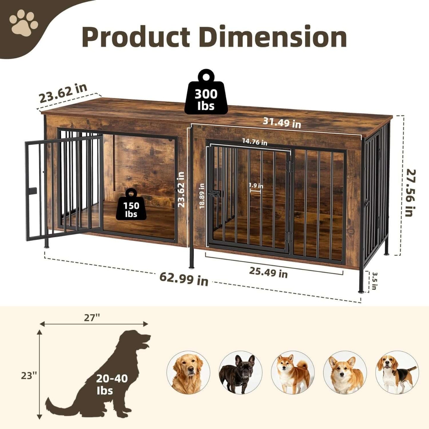 dog crate furniture 54-inch size side door access