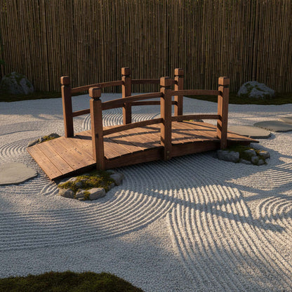 wooden garden bridge outdoor lifestyle photo backyard pond landscape