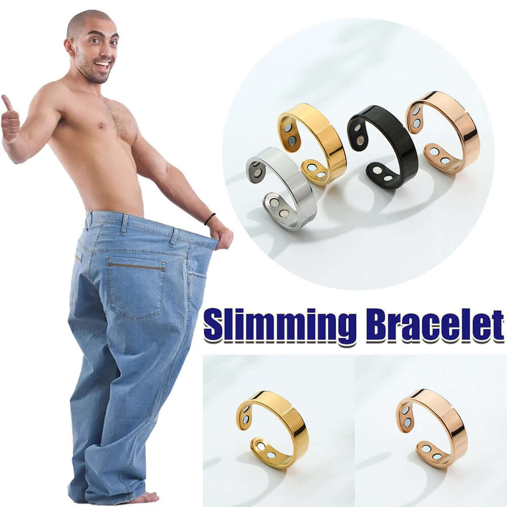 Magnetic Ring for Calm Nights showcased with a smiling man in oversized jeans, highlighting benefits of relaxation and comfort.