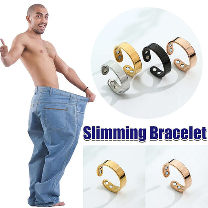 Magnetic Ring for Calm Nights showcased with a smiling man in oversized jeans, highlighting benefits of relaxation and comfort.