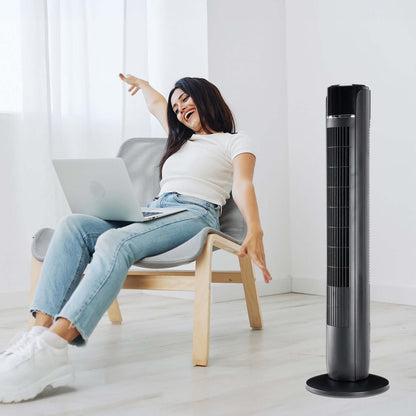 standing fan in bedroom lifestyle photo quiet operation at night