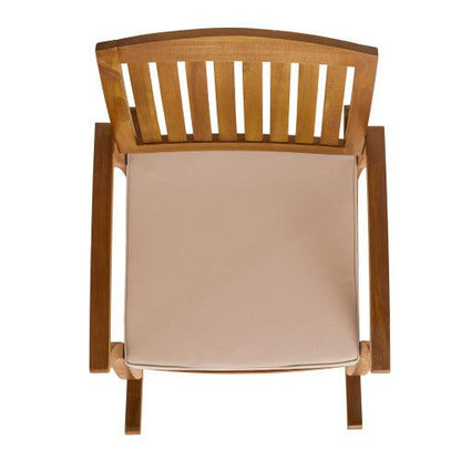 Top view of Rocking Comfort Chair Natural Oak with cream cushion and slat-back acacia wood frame