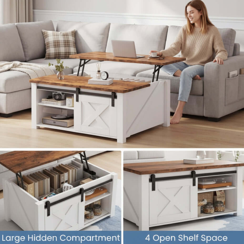 lift top coffee table interior hidden compartment storage view