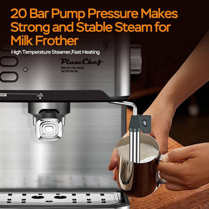 Home Barista Espresso Master steaming milk with 20-bar pressure and stainless steel steam wand