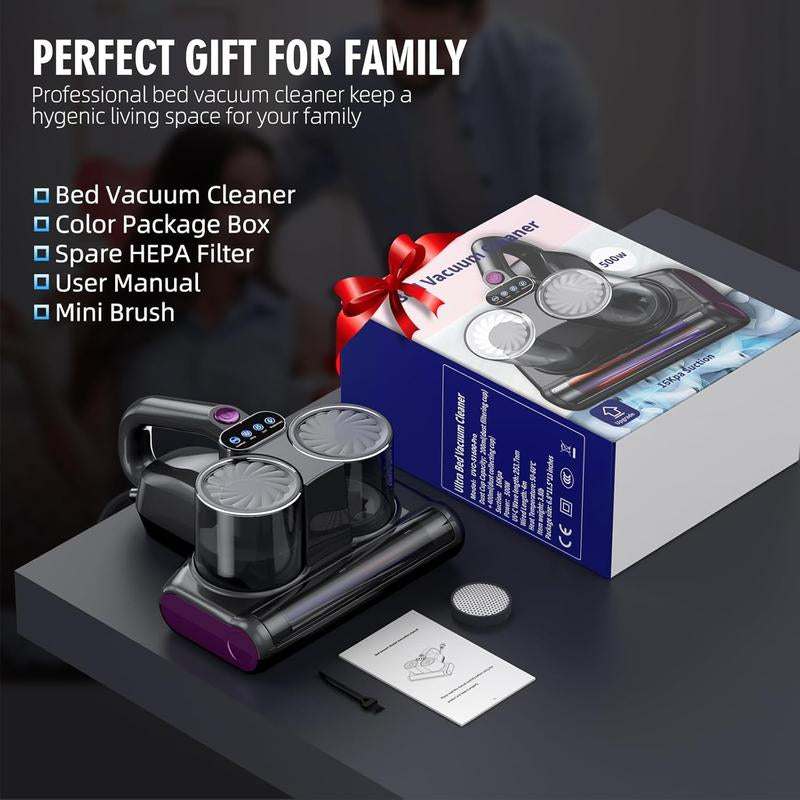 Handheld mite free mattress vacuum cleaner with HEPA filter and UV-C light for allergen removal