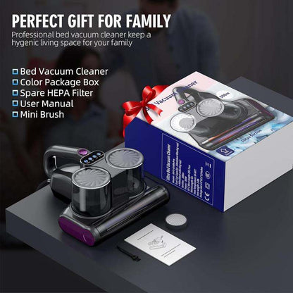Handheld mite free mattress vacuum cleaner with HEPA filter and UV-C light for allergen removal