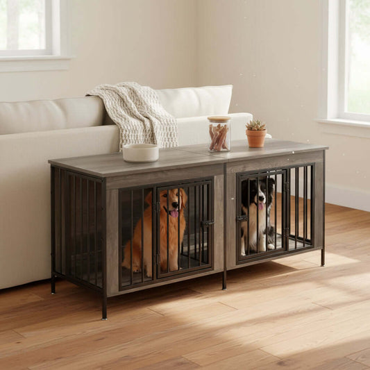 dog crate furniture gray variant double front doors open