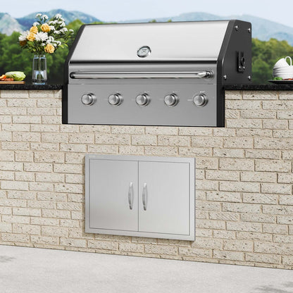 BBQ access door dimensions and installation cutout diagram