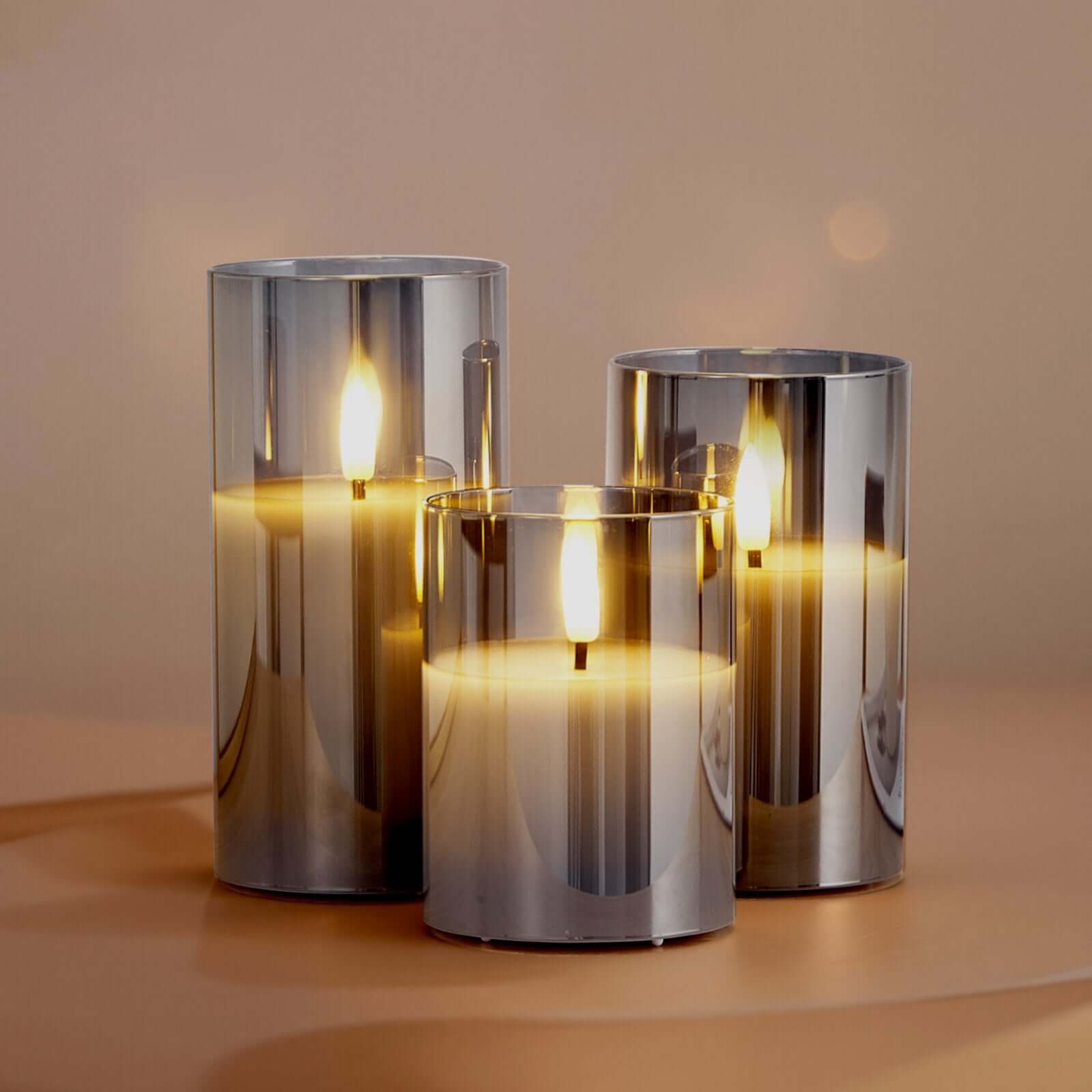 flameless LED candles 3-pack gray metallic set