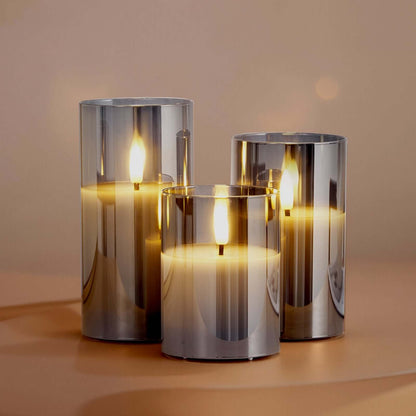 flameless LED candles 3-pack gray metallic set