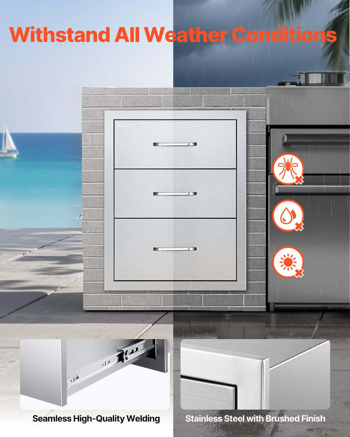outdoor kitchen drawer cabinet installed on patio grill station