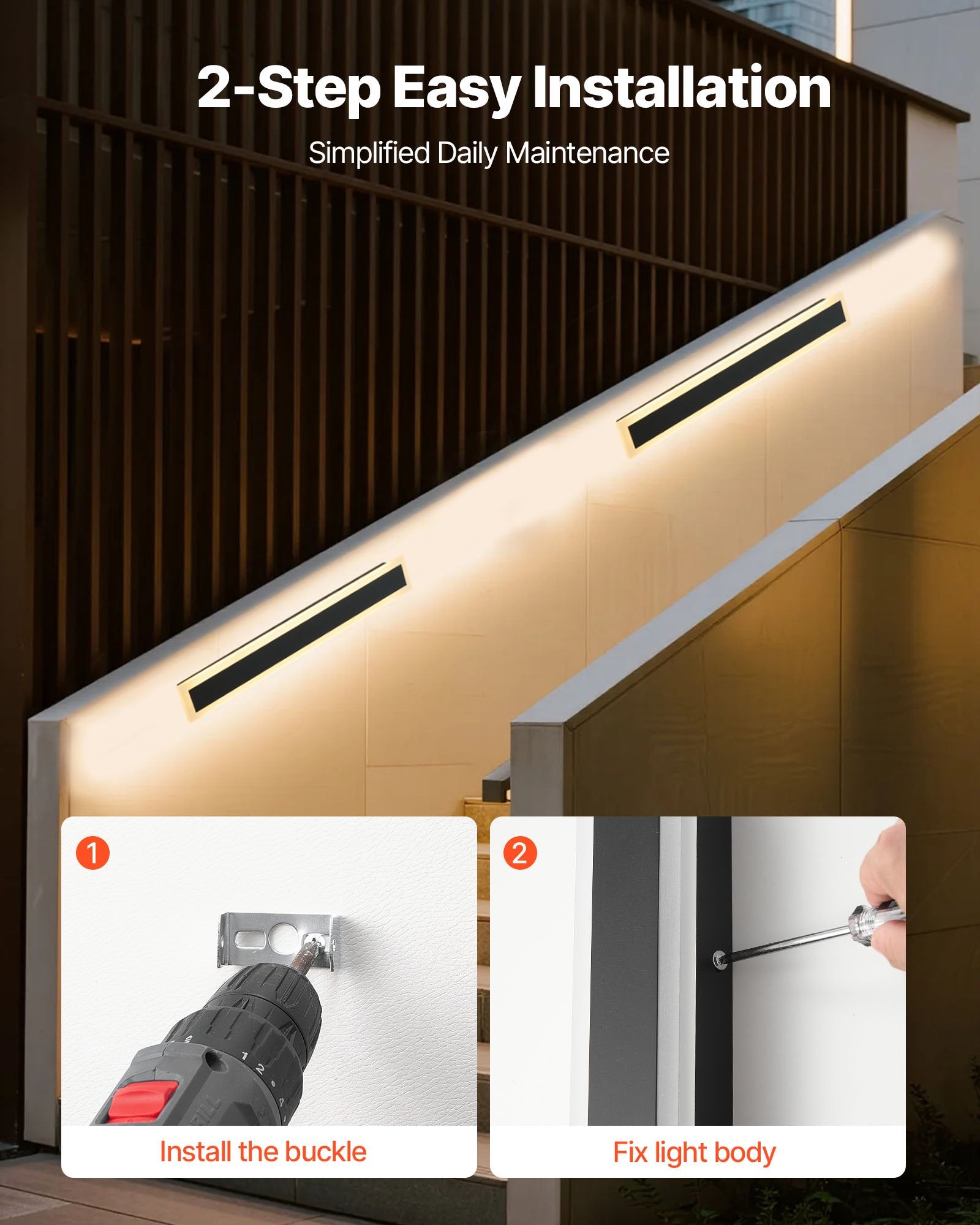 outdoor wall light IP65 waterproof sconce on porch wall at night