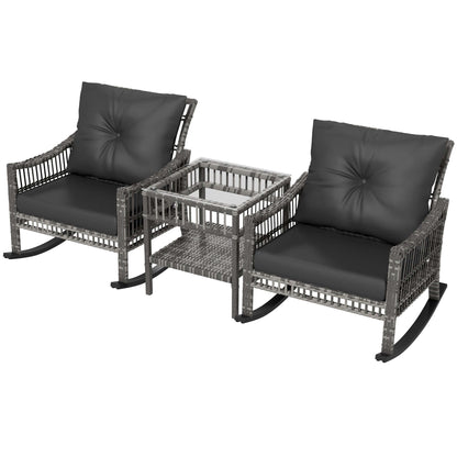 Outdoor rattan rocking chair set steel frame and storage shelf