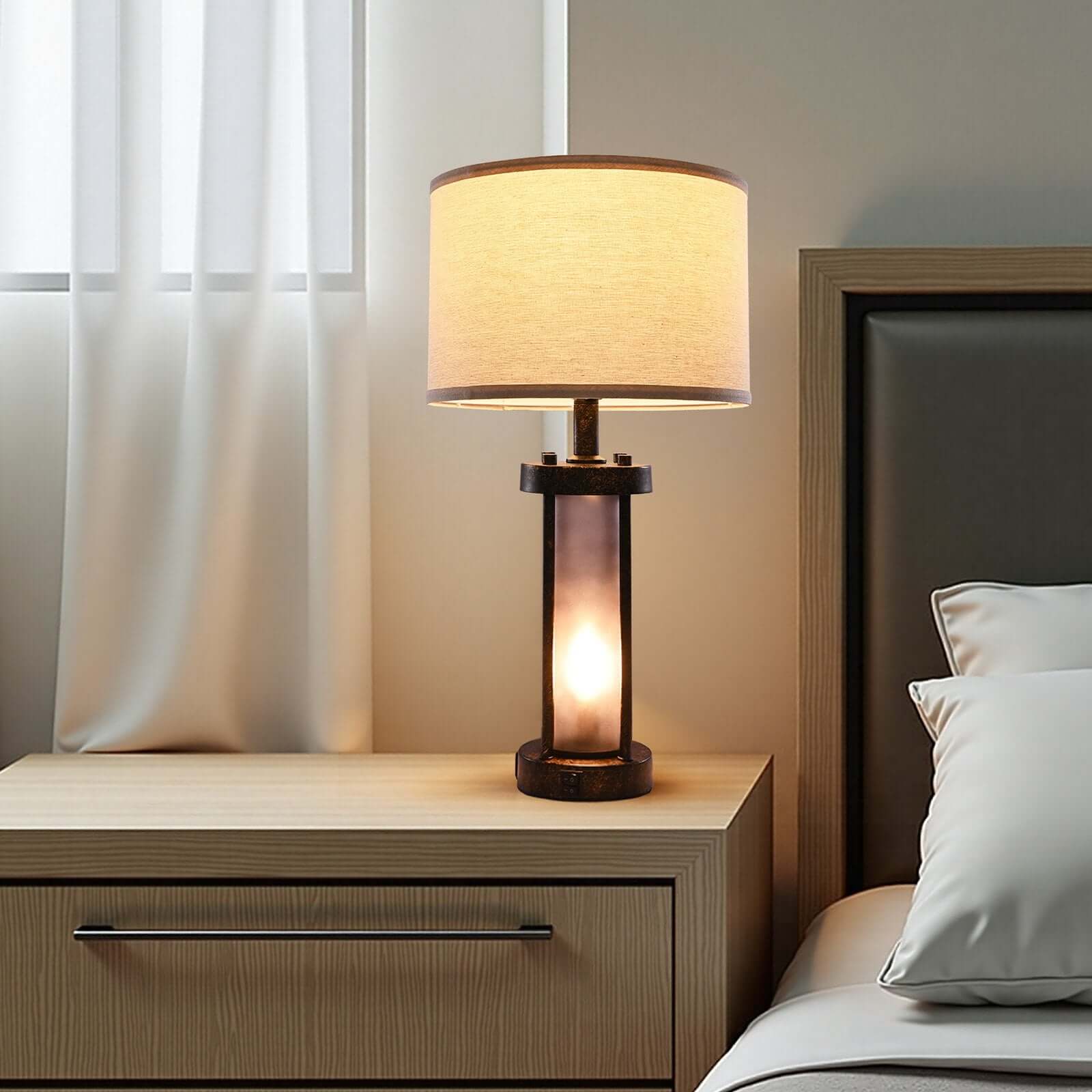 farmhouse bedside table lamps set of 2 on nightstand bedroom lifestyle