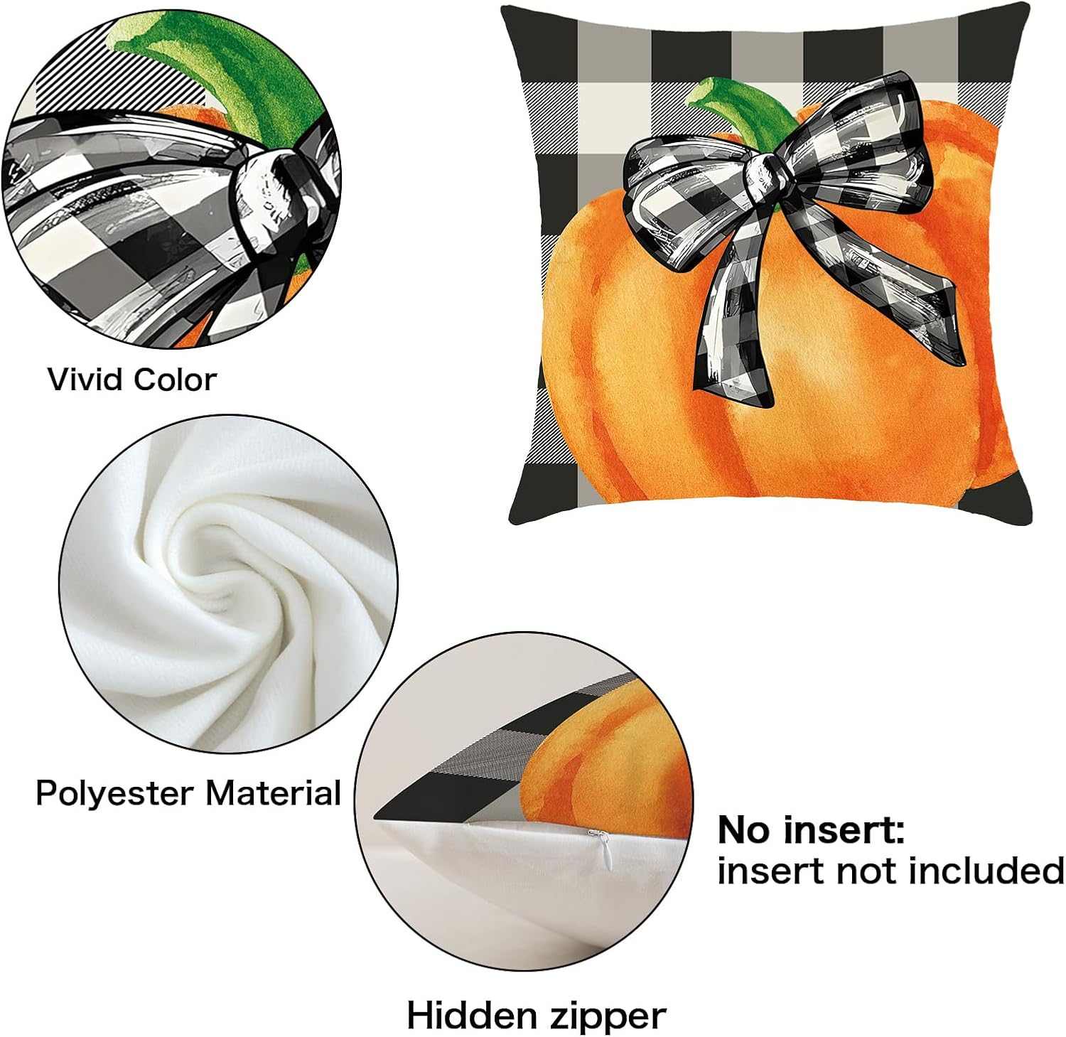 Charming Autumn Pillow Covers Set with vivid pumpkin design, polyester fabric, and hidden zipper for fall decor