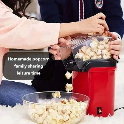 Family enjoying homemade popcorn with the Home Popcorn Wonder hot air popcorn maker during leisure time.